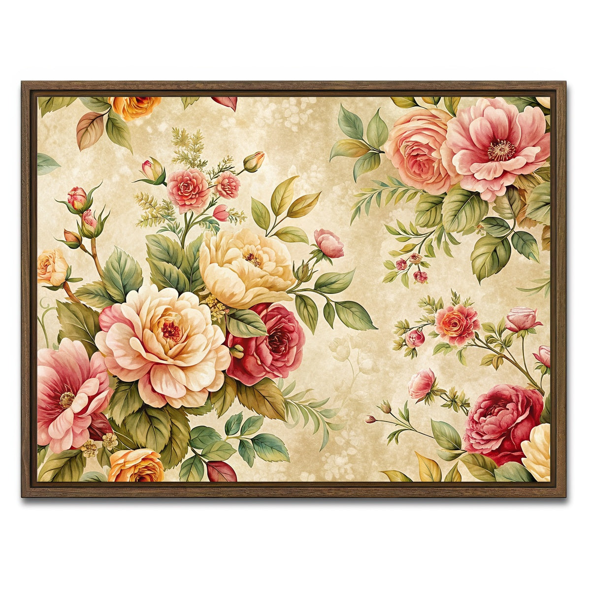 AUTO-MOCKUP WHITE | Vintage flowers background | 1 Piece | Walnut Framed Canvas | group=4x3
