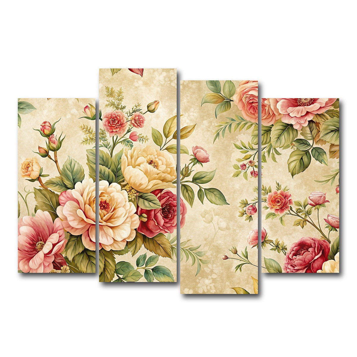 AUTO-MOCKUP WHITE | Vintage flowers background | 4 Piece | Gallery Wrap Canvas | group=4_normal
