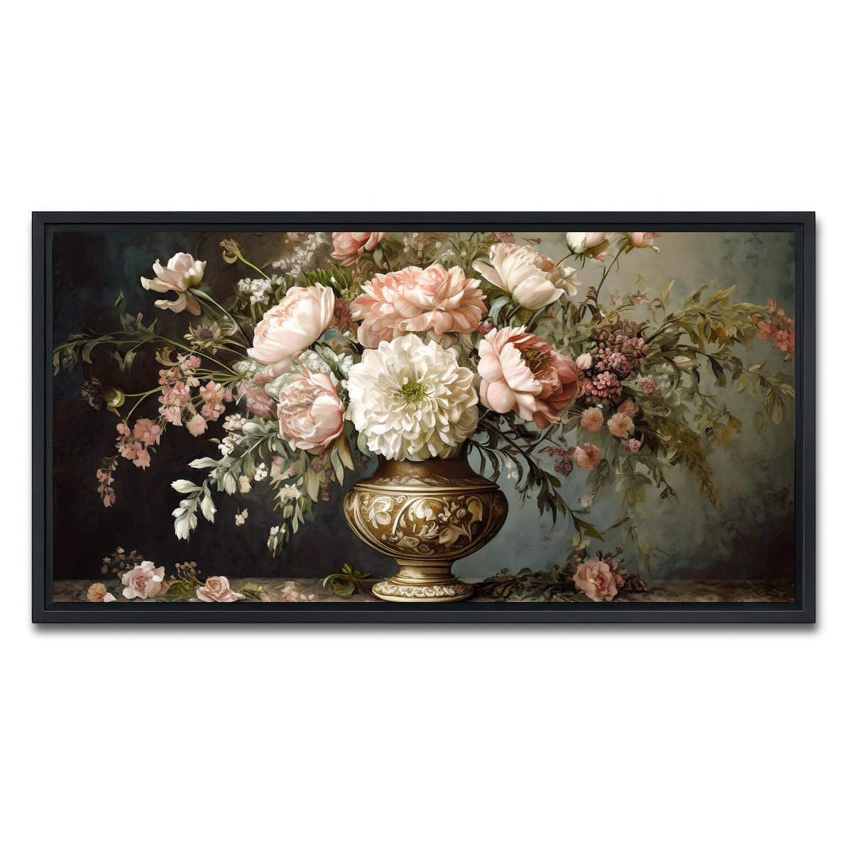 AUTO-MOCKUP WHITE | Vintage flowers in old vase | 1 Piece | Black Framed Canvas | group=2x1