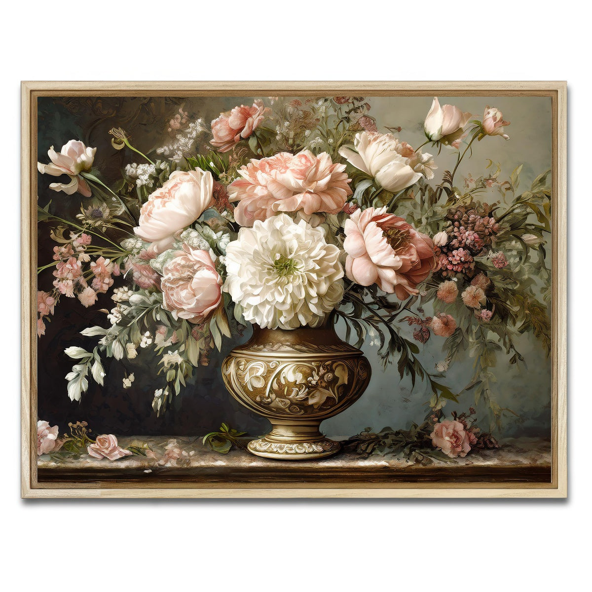 AUTO-MOCKUP WHITE | Vintage flowers in old vase | 1 Piece | Natural Framed Canvas | group=4x3