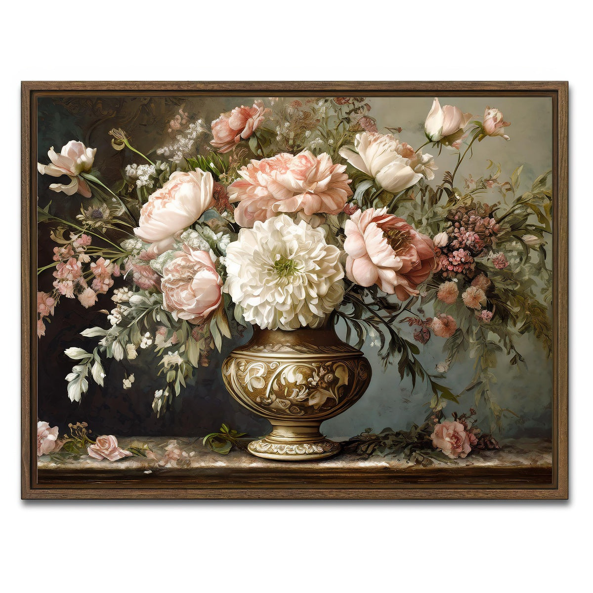 AUTO-MOCKUP WHITE | Vintage flowers in old vase | 1 Piece | Walnut Framed Canvas | group=4x3