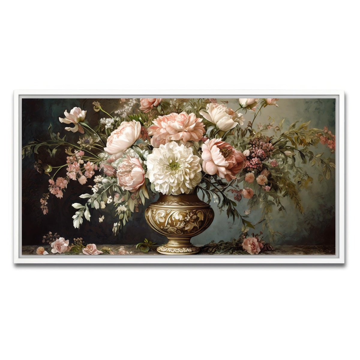 AUTO-MOCKUP WHITE | Vintage flowers in old vase | 1 Piece | White Framed Canvas | group=2x1