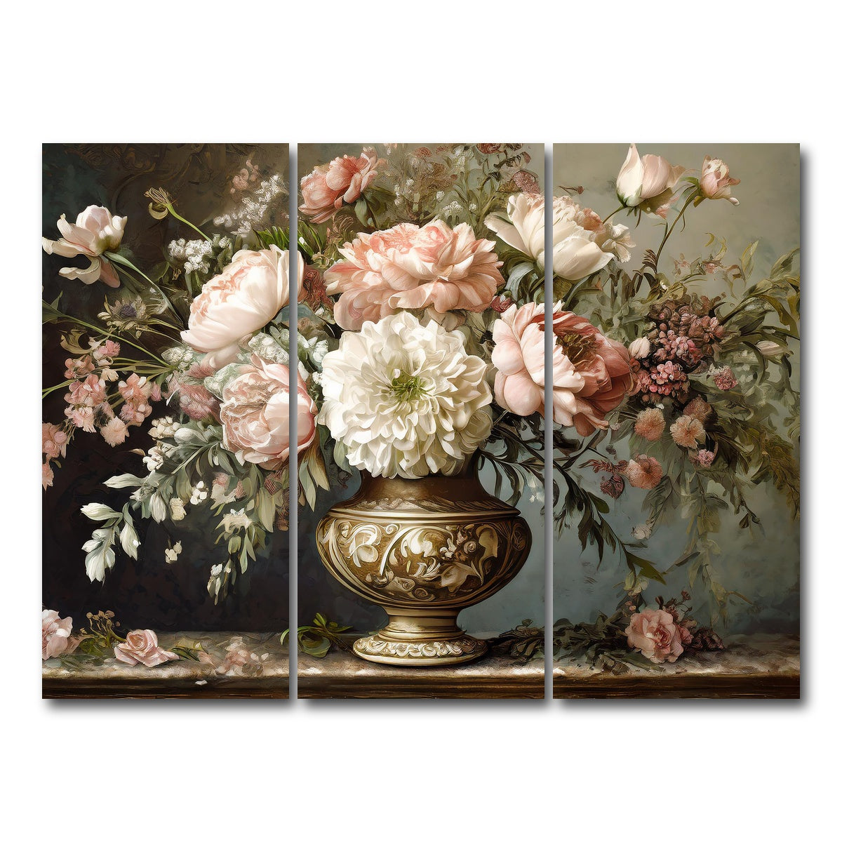 AUTO-MOCKUP WHITE | Vintage flowers in old vase | 3 Piece | Gallery Wrap Canvas | group=8x18