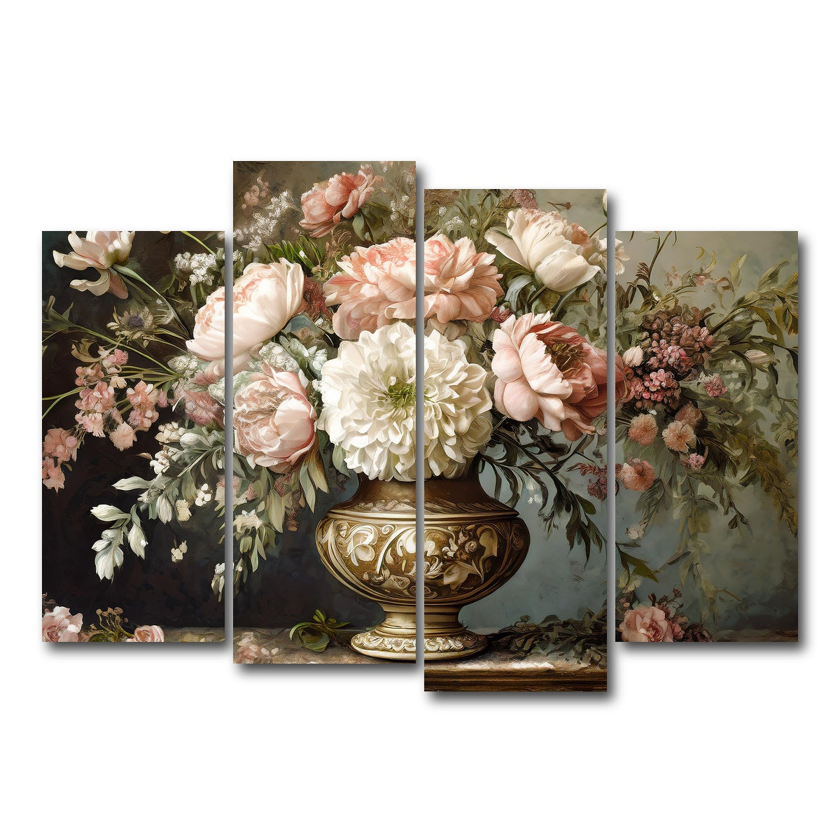 AUTO-MOCKUP WHITE | Vintage flowers in old vase | 4 Piece | Gallery Wrap Canvas | group=4_normal