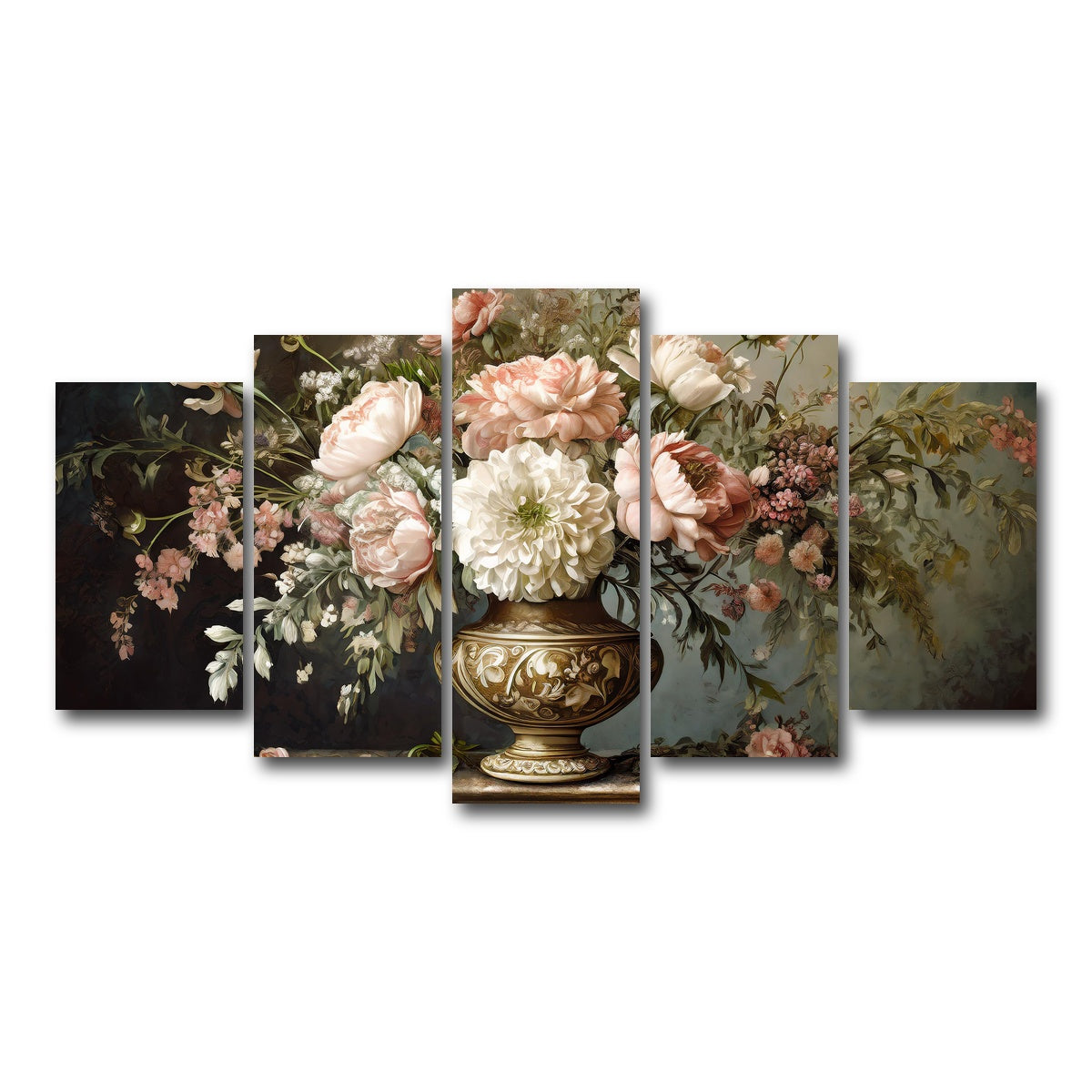 AUTO-MOCKUP WHITE | Vintage flowers in old vase | 5 Piece | Gallery Wrap Canvas | group=5_normal