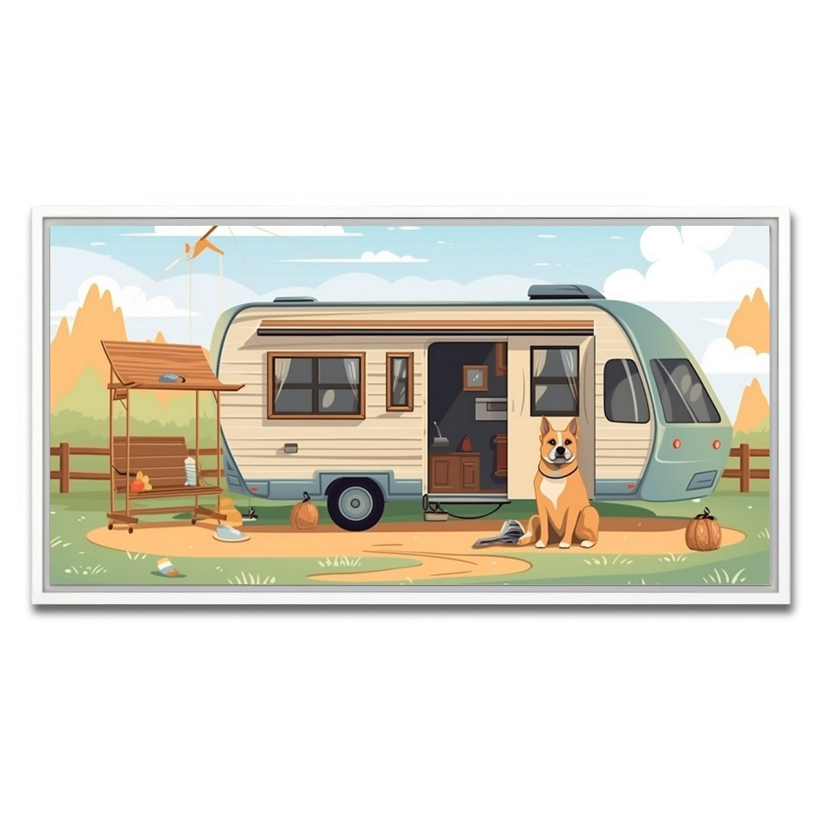 AUTO-MOCKUP WHITE | Vintage mini van transport | 1 Piece | White Framed Canvas | group=2x1