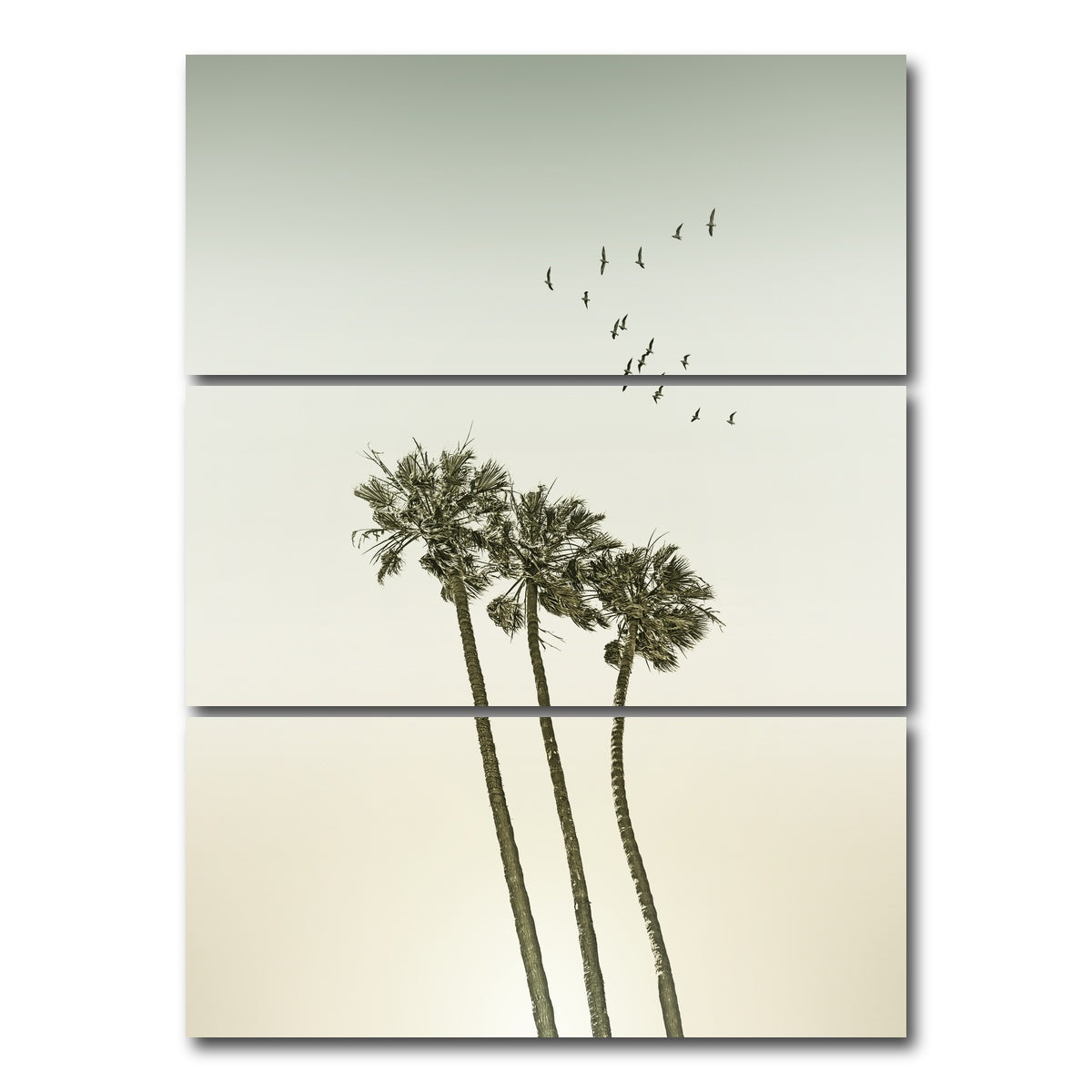 AUTO-MOCKUP WHITE | Vintage palm trees & sunset | 3 Piece | Gallery Wrap Canvas | group=8x18_stacked