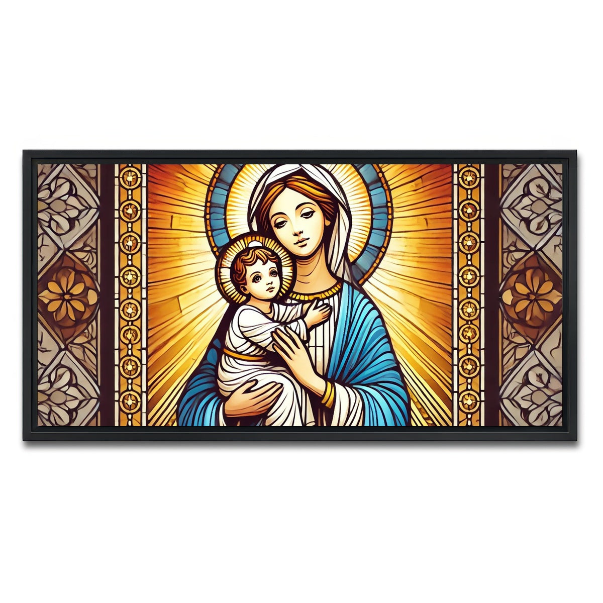 AUTO-MOCKUP WHITE | Virgin Mary Holding Baby Jesus | 1 Piece | Black Framed Canvas | group=2x1