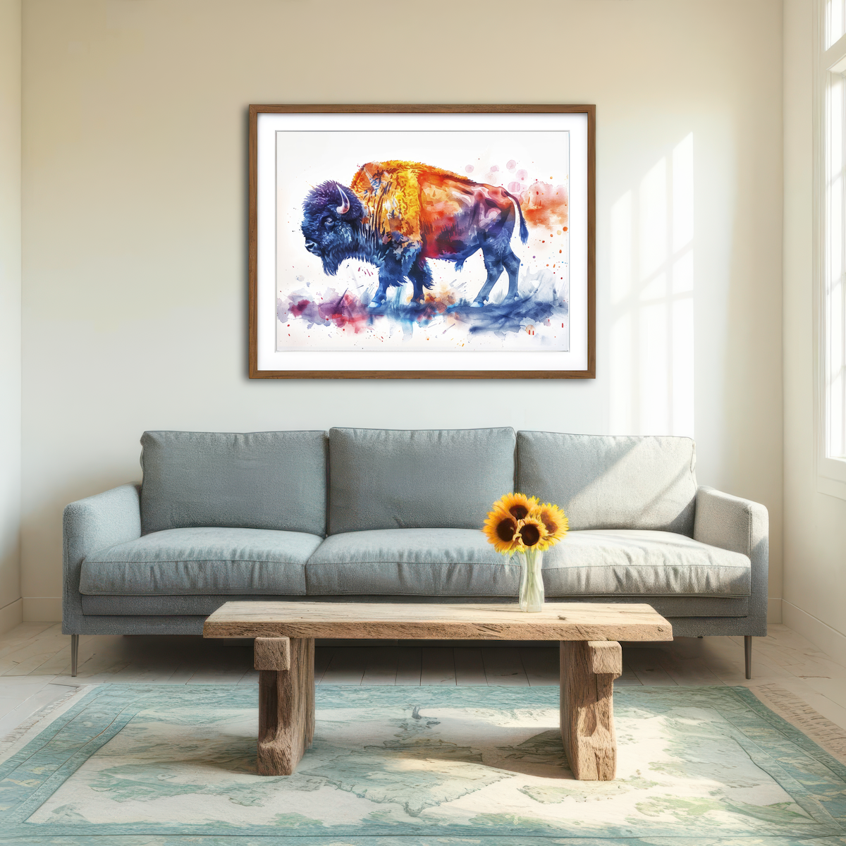 AUTO-MOCKUP ROOM | Vivid Watercolor Bison Wall Art