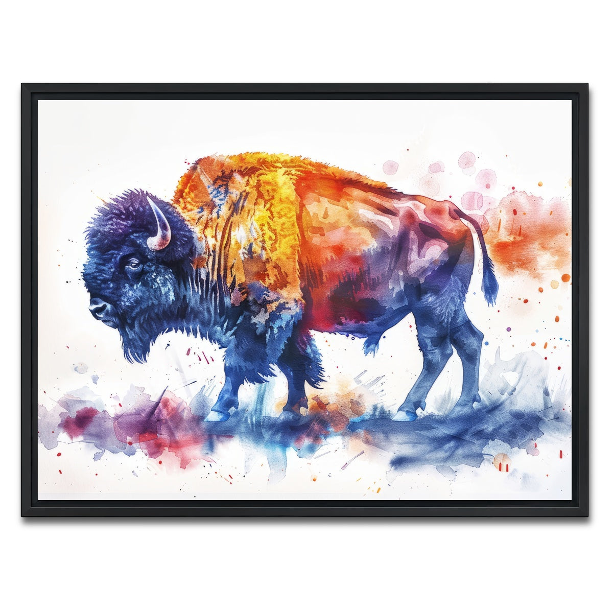 AUTO-MOCKUP WHITE | Vivid watercolor bison | 1 Piece | Black Framed Canvas | group=4x3
