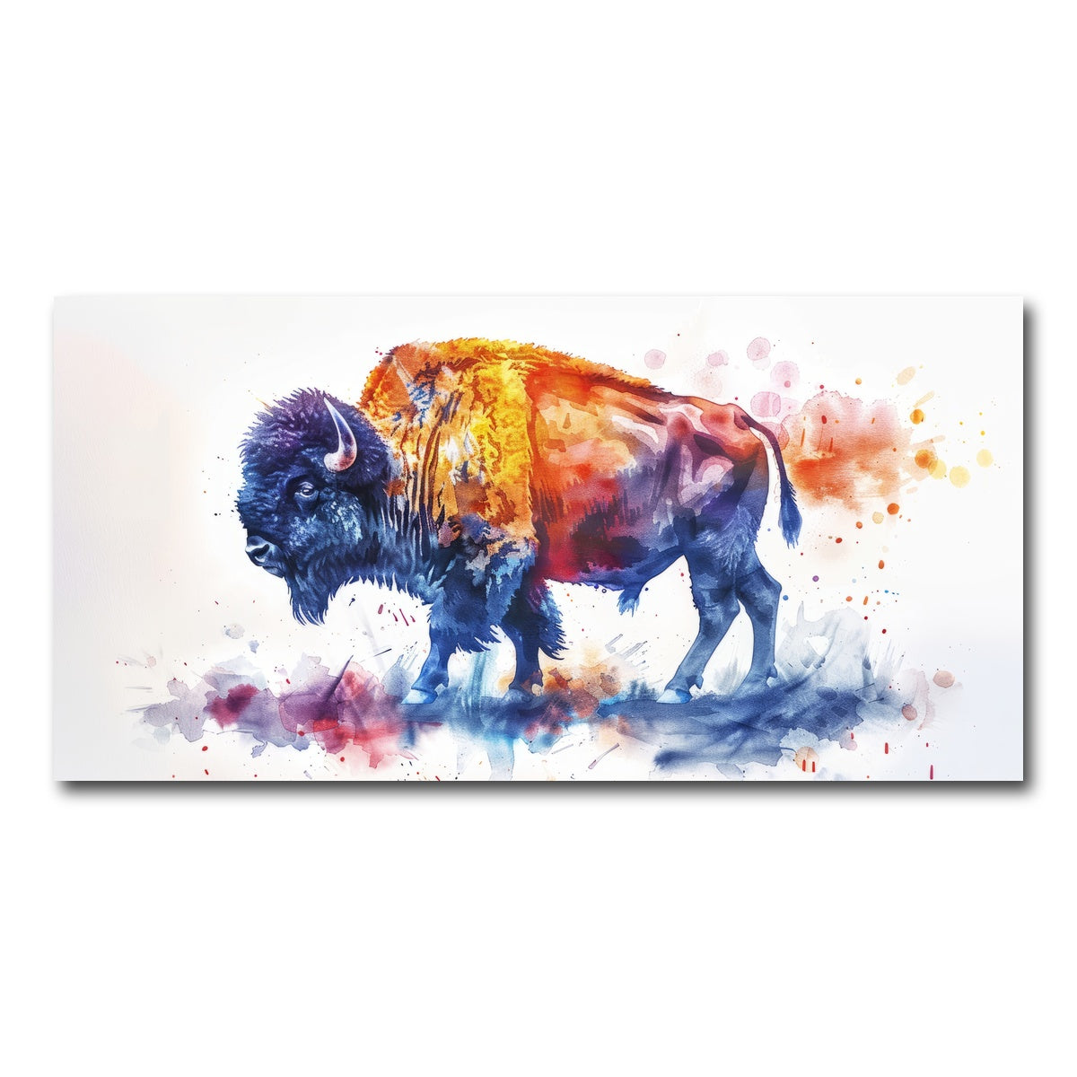 AUTO-MOCKUP WHITE | Vivid watercolor bison | 1 Piece | Gallery Wrap Canvas | group=2x1