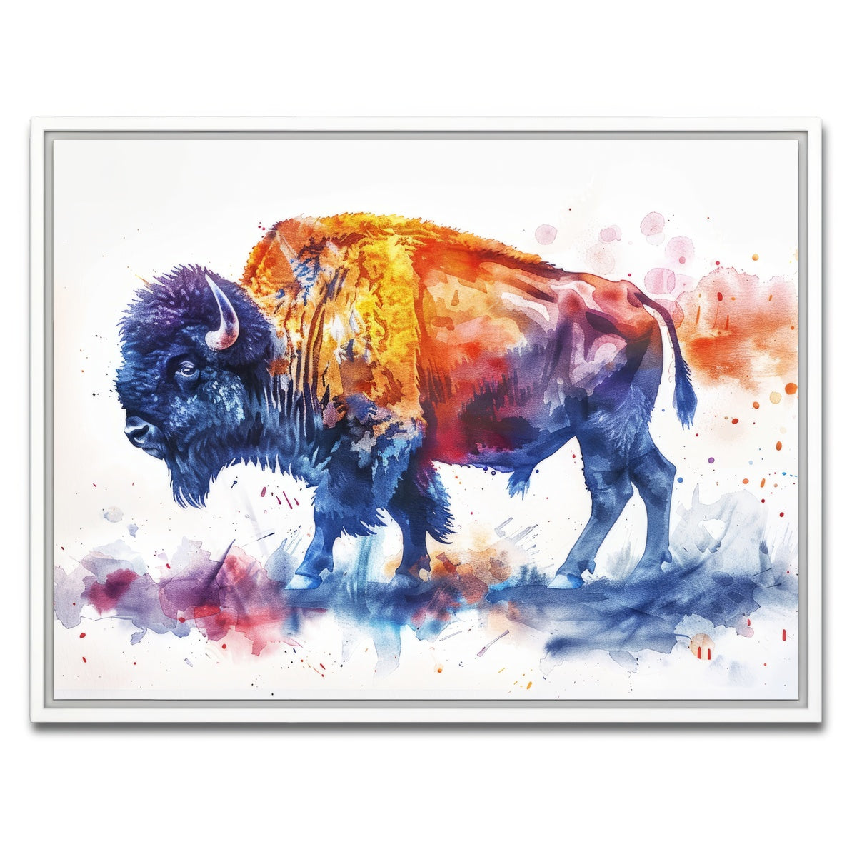 AUTO-MOCKUP WHITE | Vivid watercolor bison | 1 Piece | White Framed Canvas | group=4x3