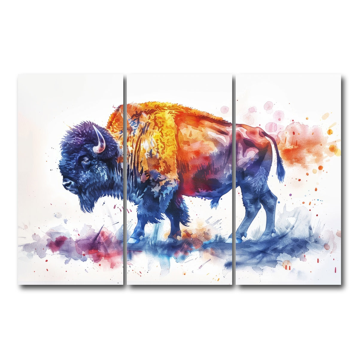 AUTO-MOCKUP WHITE | Vivid watercolor bison | 3 Piece | Gallery Wrap Canvas | group=12x24