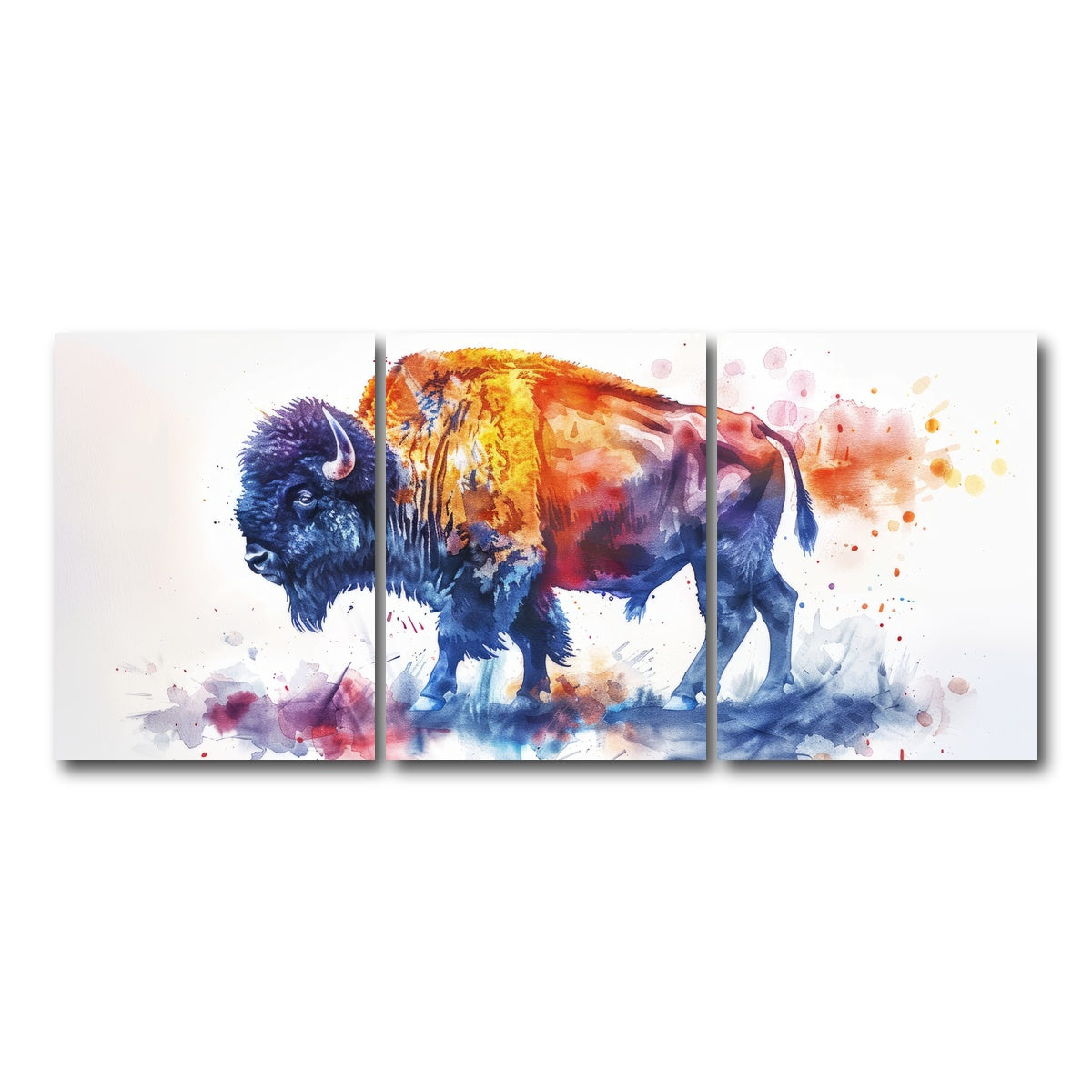 AUTO-MOCKUP WHITE | Vivid watercolor bison | 3 Piece | Gallery Wrap Canvas | group=18x24