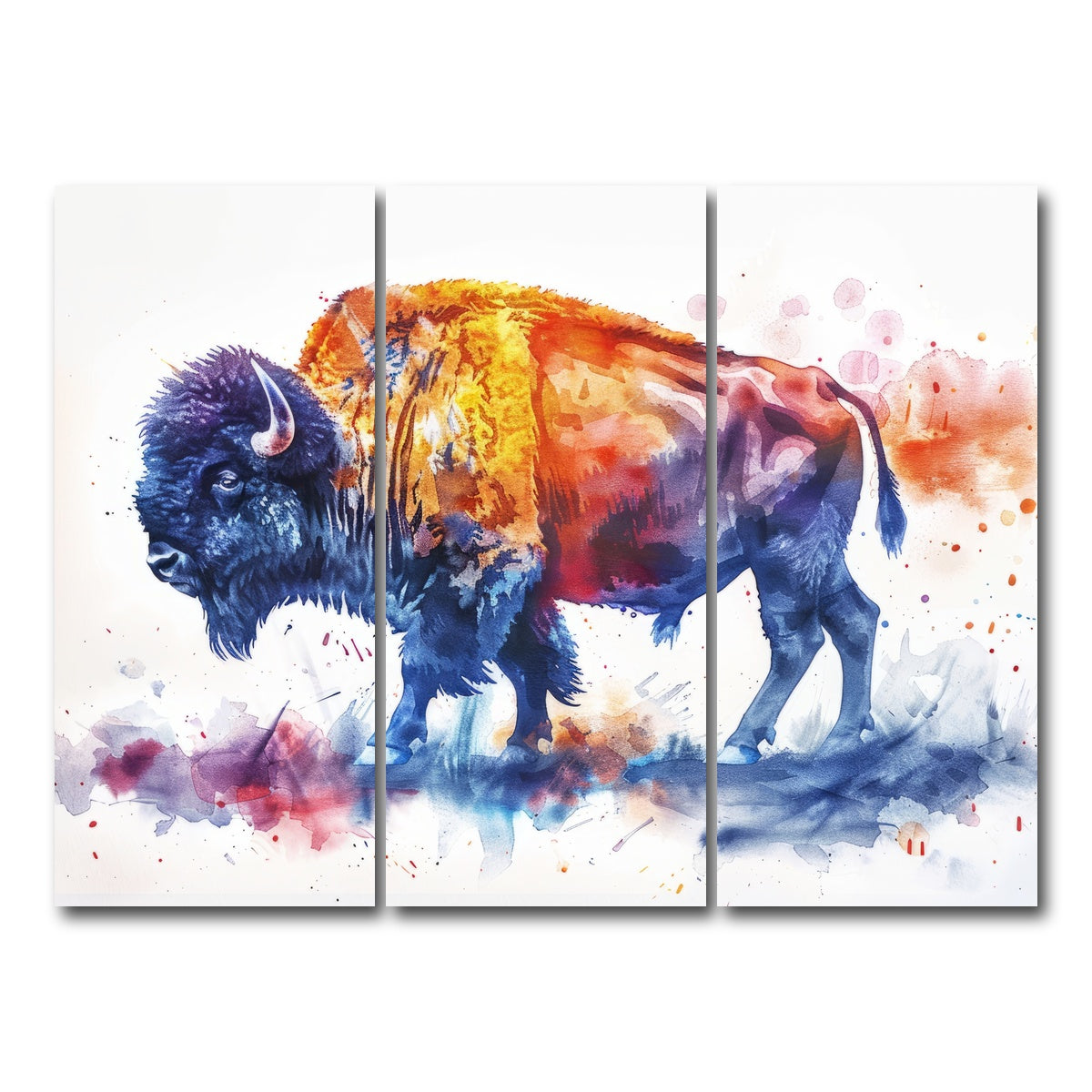 AUTO-MOCKUP WHITE | Vivid watercolor bison | 3 Piece | Gallery Wrap Canvas | group=8x18