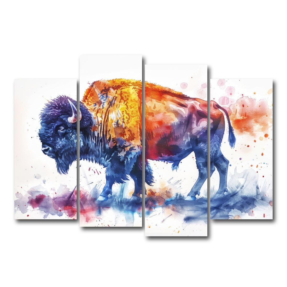 AUTO-MOCKUP WHITE | Vivid watercolor bison | 4 Piece | Gallery Wrap Canvas | group=4_normal