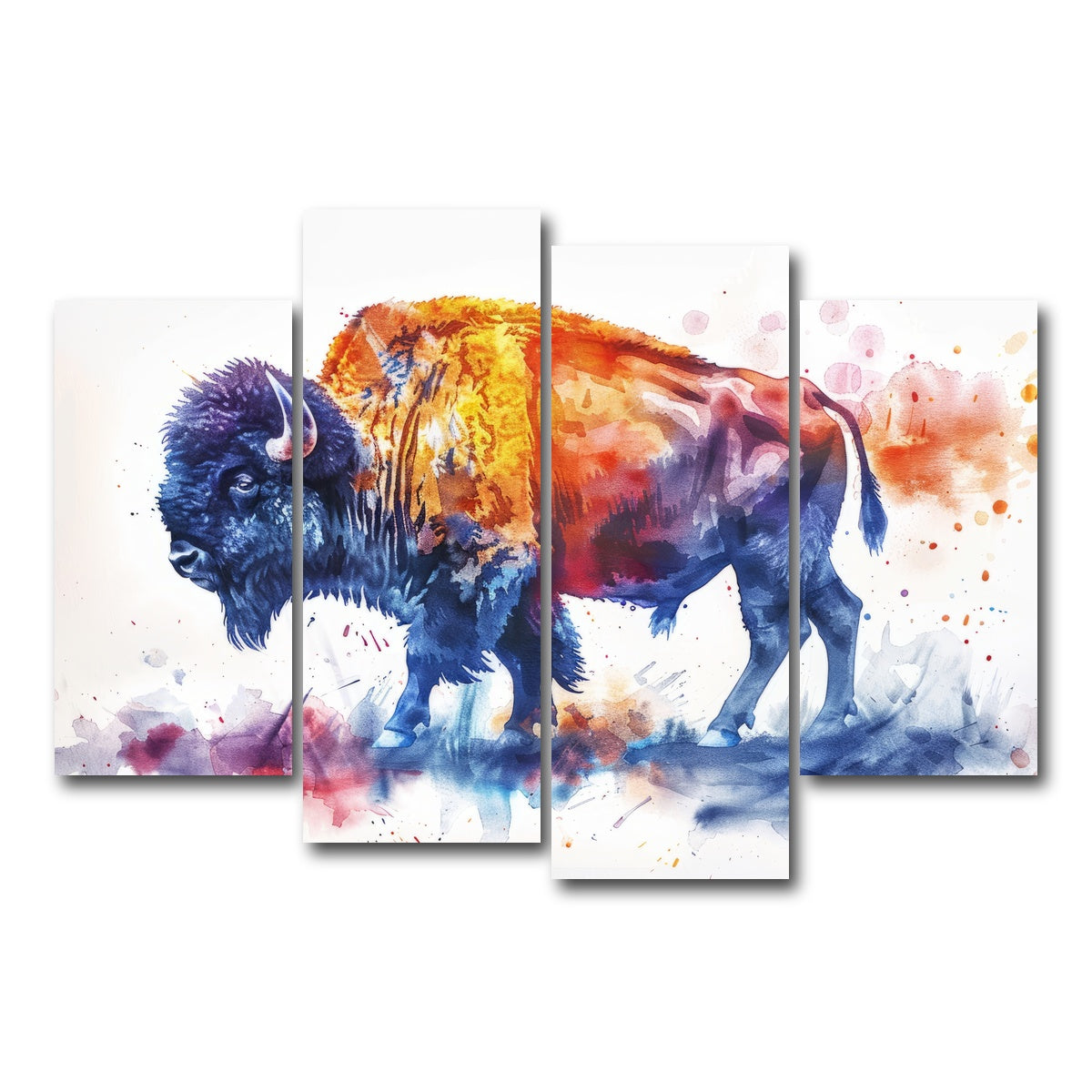 AUTO-MOCKUP WHITE | Vivid watercolor bison | 4 Piece | Gallery Wrap Canvas | group=4_short