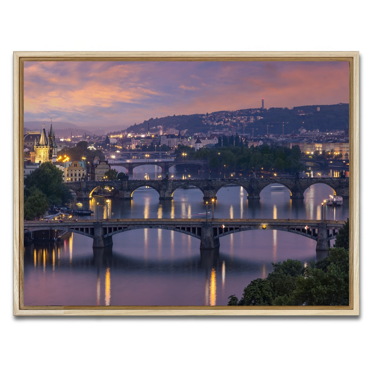 AUTO-MOCKUP WHITE | Vltava Bridges in Prague | 1 Piece | Natural Framed Canvas | group=4x3
