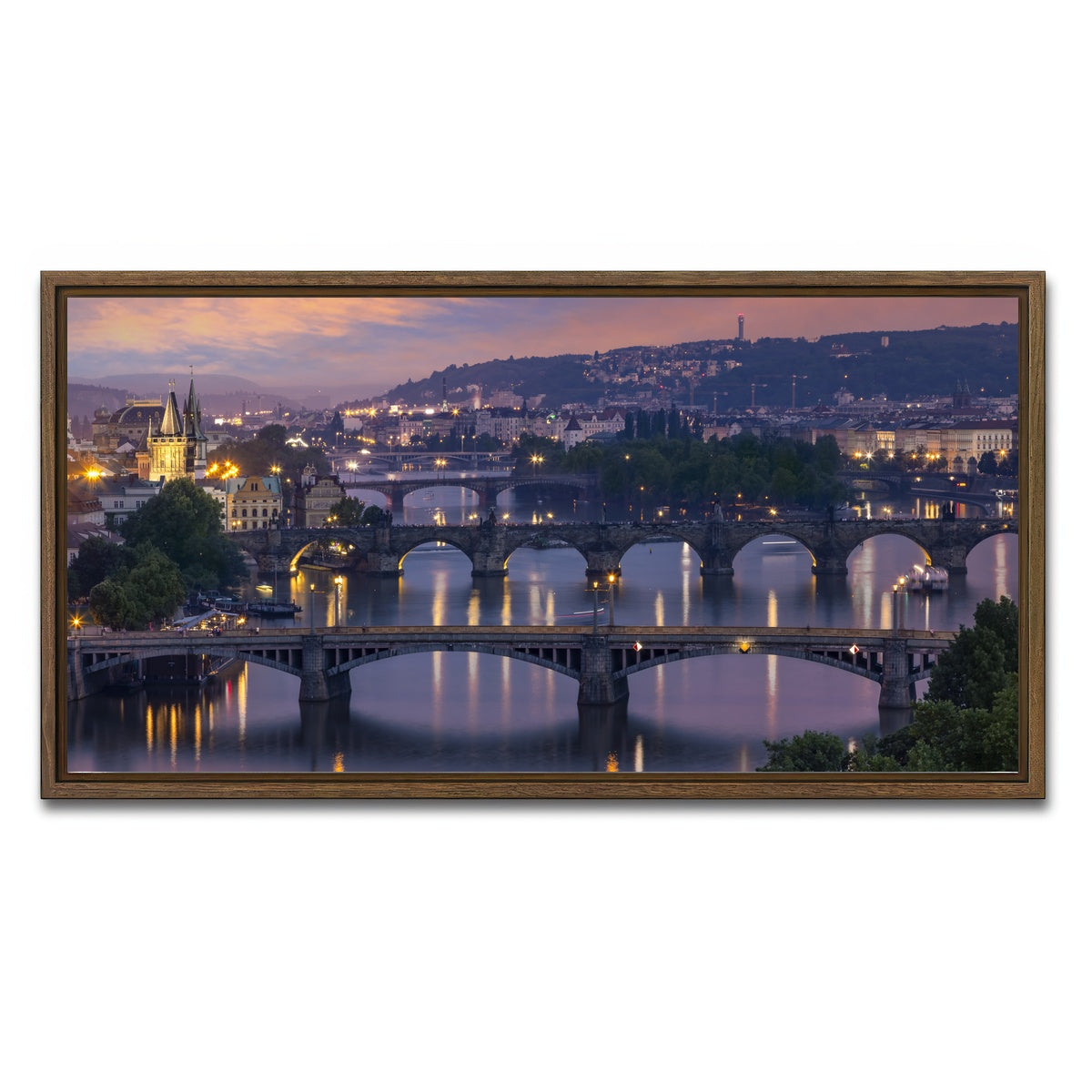 AUTO-MOCKUP WHITE | Vltava Bridges in Prague | 1 Piece | Walnut Framed Canvas | group=2x1