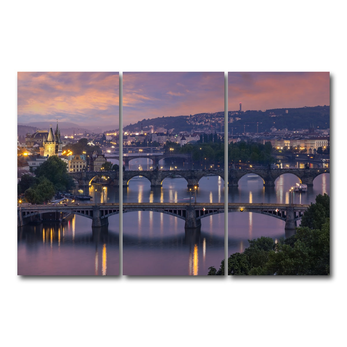 AUTO-MOCKUP WHITE | Vltava Bridges in Prague | 3 Piece | Gallery Wrap Canvas | group=12x24