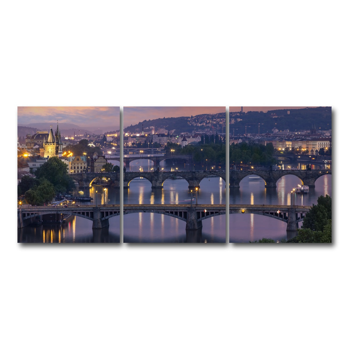 AUTO-MOCKUP WHITE | Vltava Bridges in Prague | 3 Piece | Gallery Wrap Canvas | group=18x24