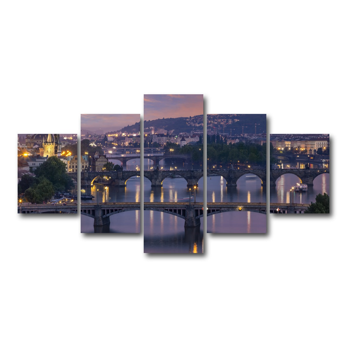 AUTO-MOCKUP WHITE | Vltava Bridges in Prague | 5 Piece | Gallery Wrap Canvas | group=5_short
