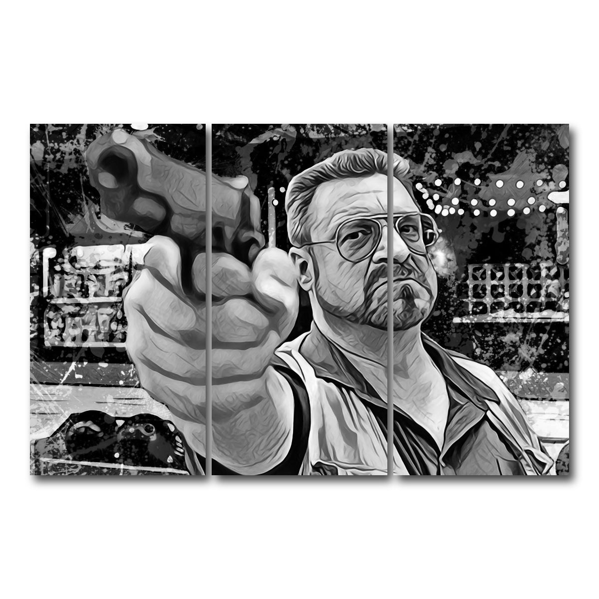 AUTO-MOCKUP WHITE | Walter Sobchak Grayscale | 3 Piece | Gallery Wrap Canvas | group=12x24