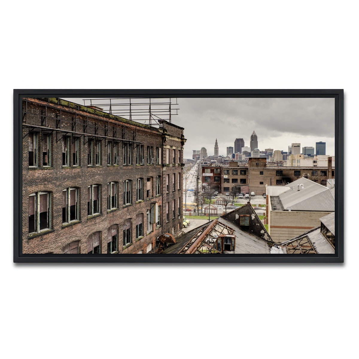 AUTO-MOCKUP WHITE | Warner & Swasey Overlooking Cleveland | 1 Piece | Black Framed Canvas | group=2x1