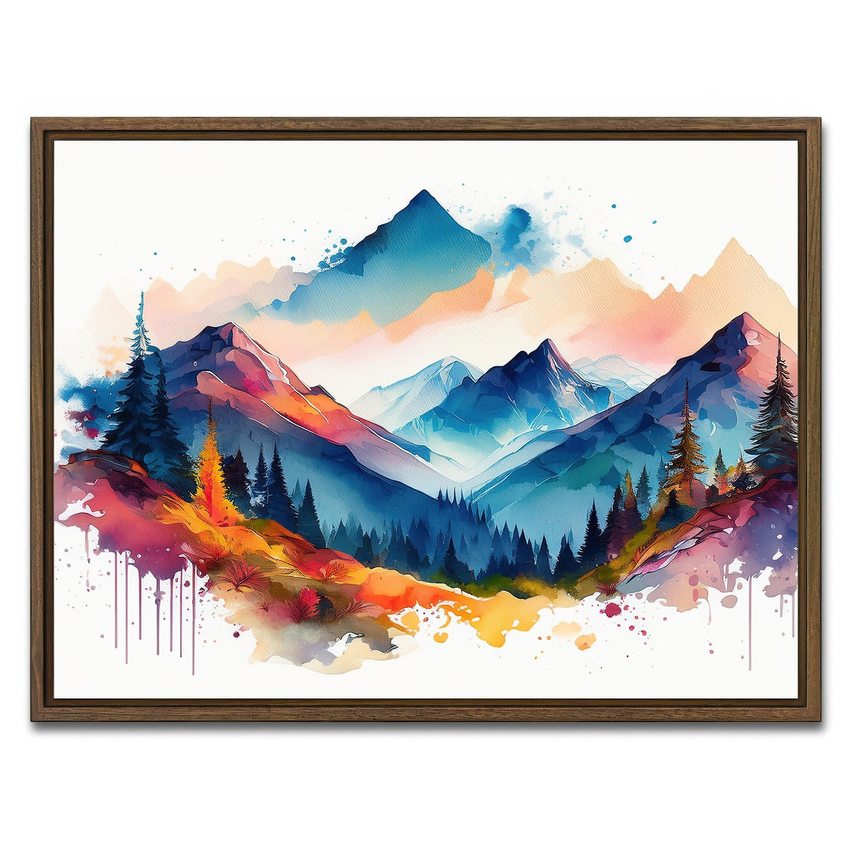 AUTO-MOCKUP WHITE | Water Color Mountain | 1 Piece | Walnut Framed Canvas | group=4x3