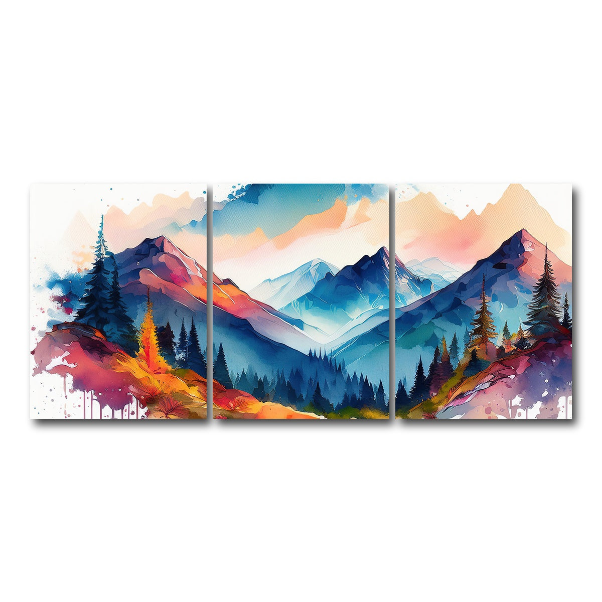 AUTO-MOCKUP WHITE | Water Color Mountain | 3 Piece | Gallery Wrap Canvas | group=18x24