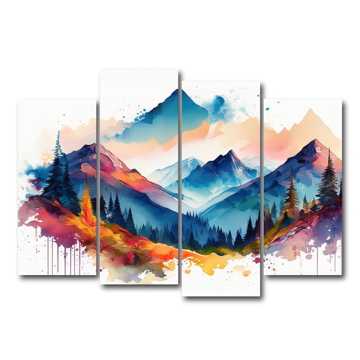 AUTO-MOCKUP WHITE | Water Color Mountain | 4 Piece | Gallery Wrap Canvas | group=4_normal