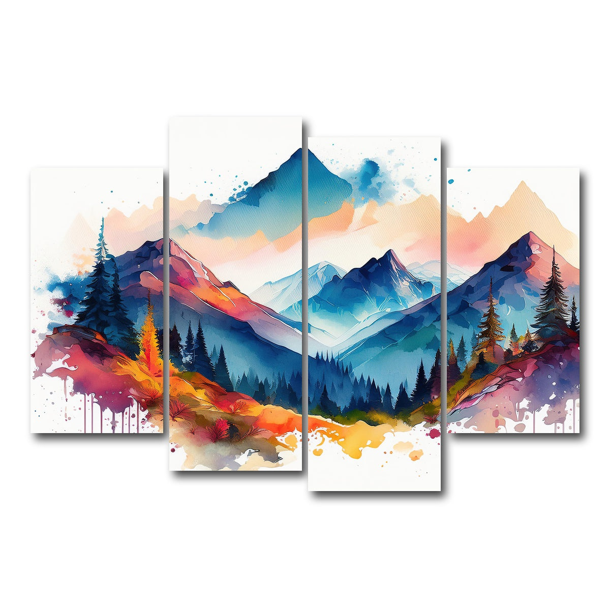AUTO-MOCKUP WHITE | Water Color Mountain | 4 Piece | Gallery Wrap Canvas | group=4_short