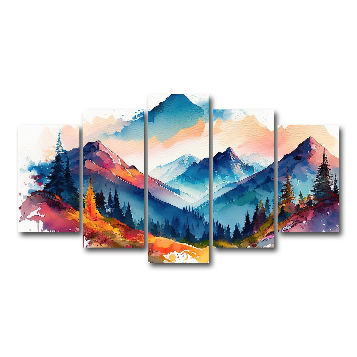 AUTO-MOCKUP WHITE | Water Color Mountain | 5 Piece | Gallery Wrap Canvas | group=5_normal