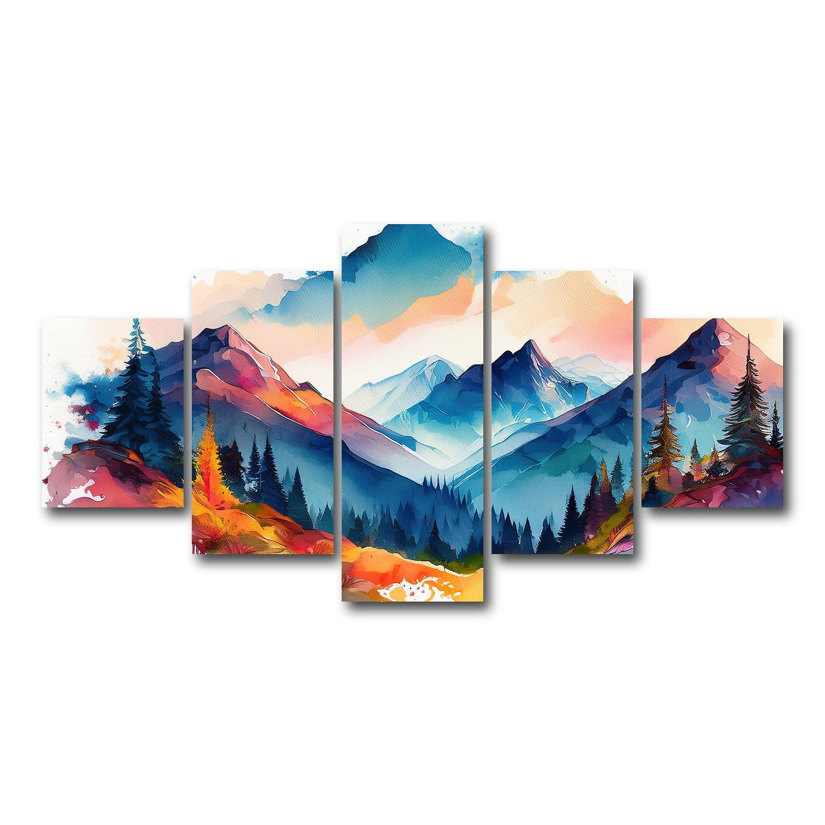 AUTO-MOCKUP WHITE | Water Color Mountain | 5 Piece | Gallery Wrap Canvas | group=5_short