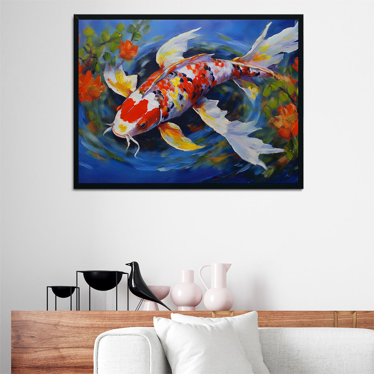 White Koi Fish Painting Wall Art