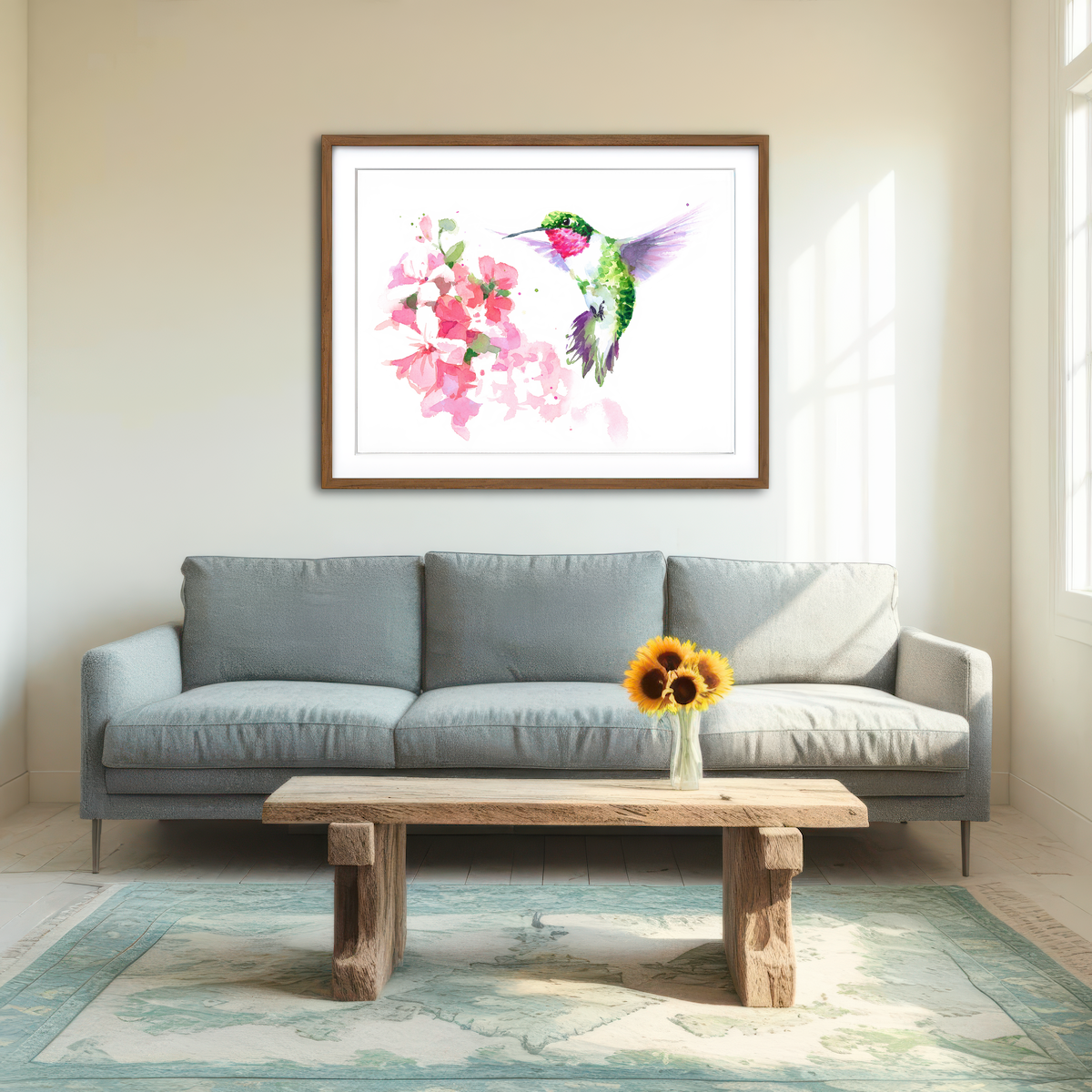 AUTO-MOCKUP ROOM | Watercolor Hummingbird Wall Art