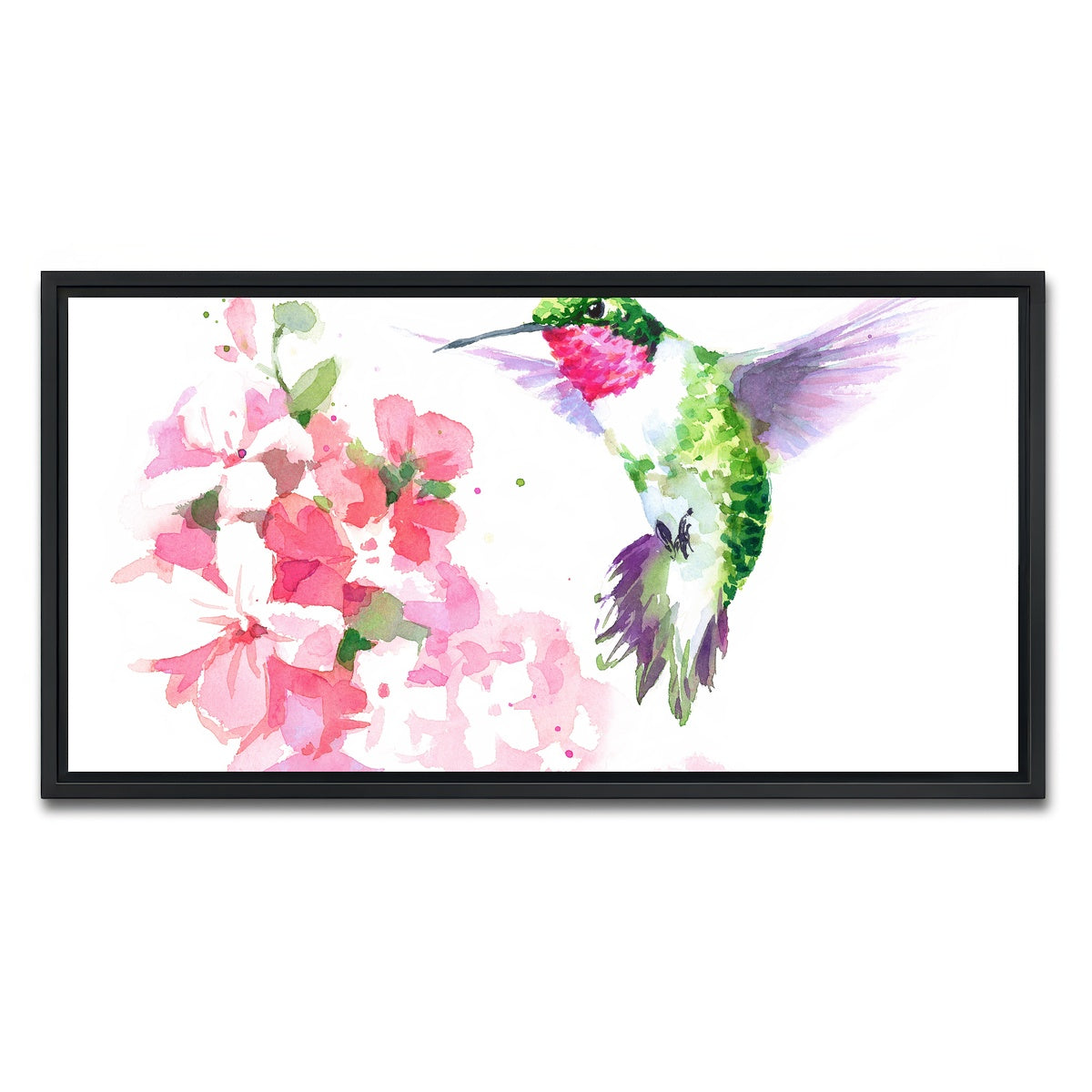 AUTO-MOCKUP WHITE | Watercolor Hummingbird | 1 Piece | Black Framed Canvas | group=2x1
