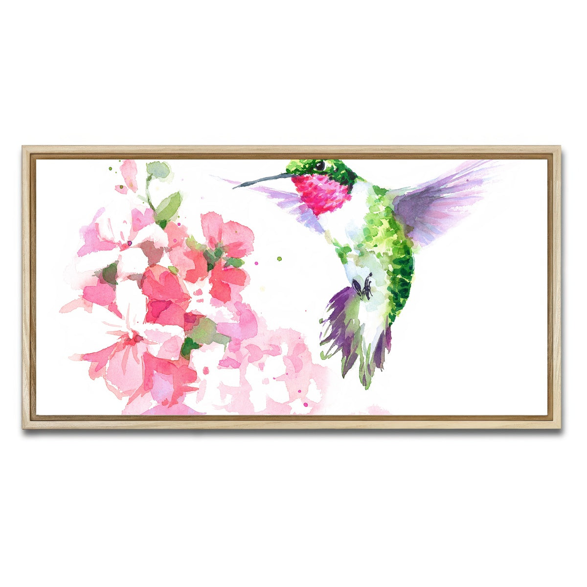 AUTO-MOCKUP WHITE | Watercolor Hummingbird | 1 Piece | Natural Framed Canvas | group=2x1