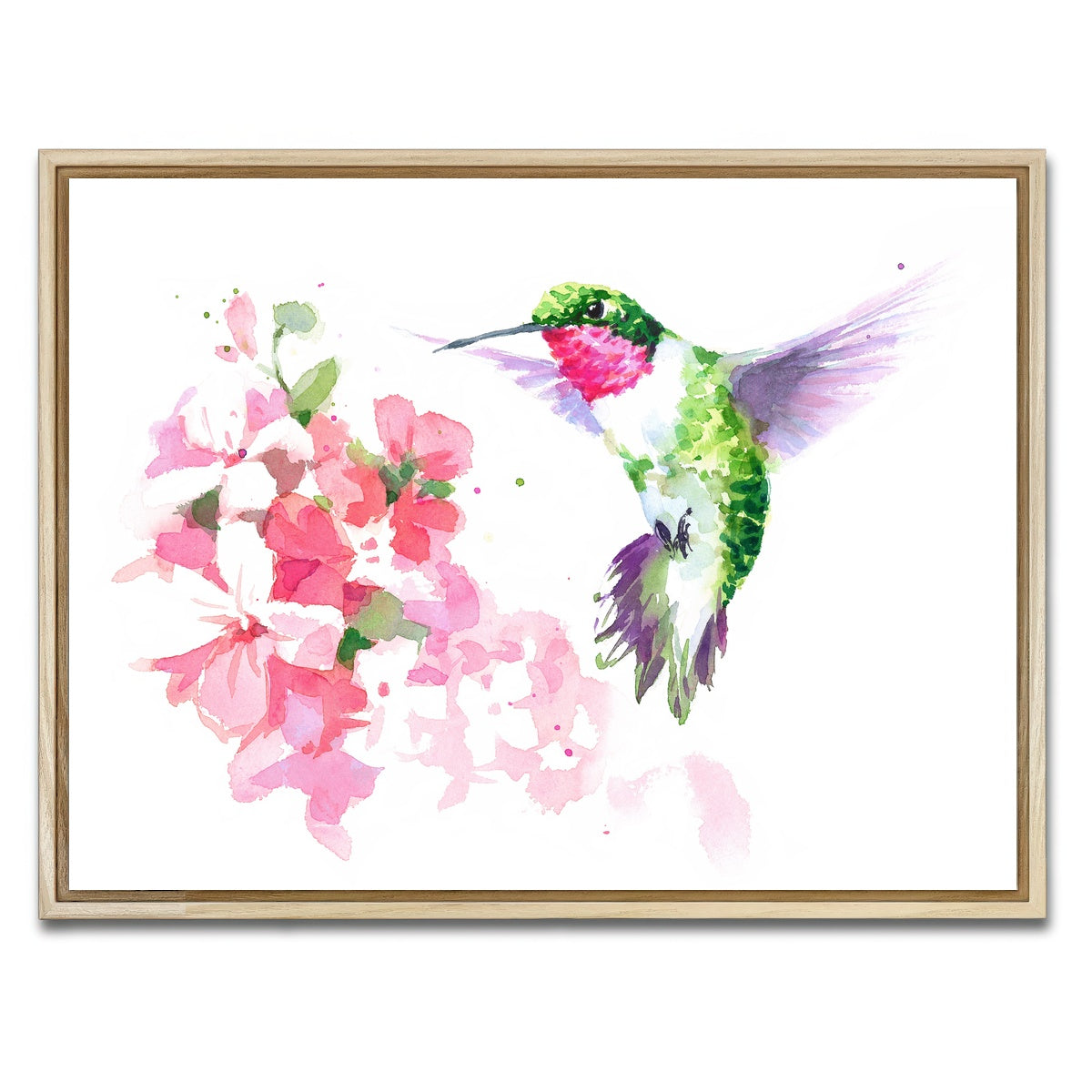 AUTO-MOCKUP WHITE | Watercolor Hummingbird | 1 Piece | Natural Framed Canvas | group=4x3