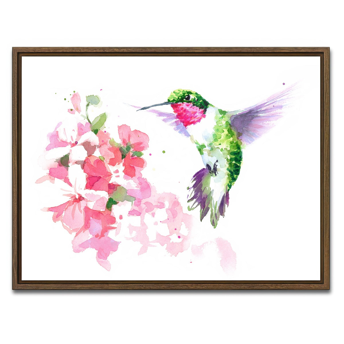 AUTO-MOCKUP WHITE | Watercolor Hummingbird | 1 Piece | Walnut Framed Canvas | group=4x3