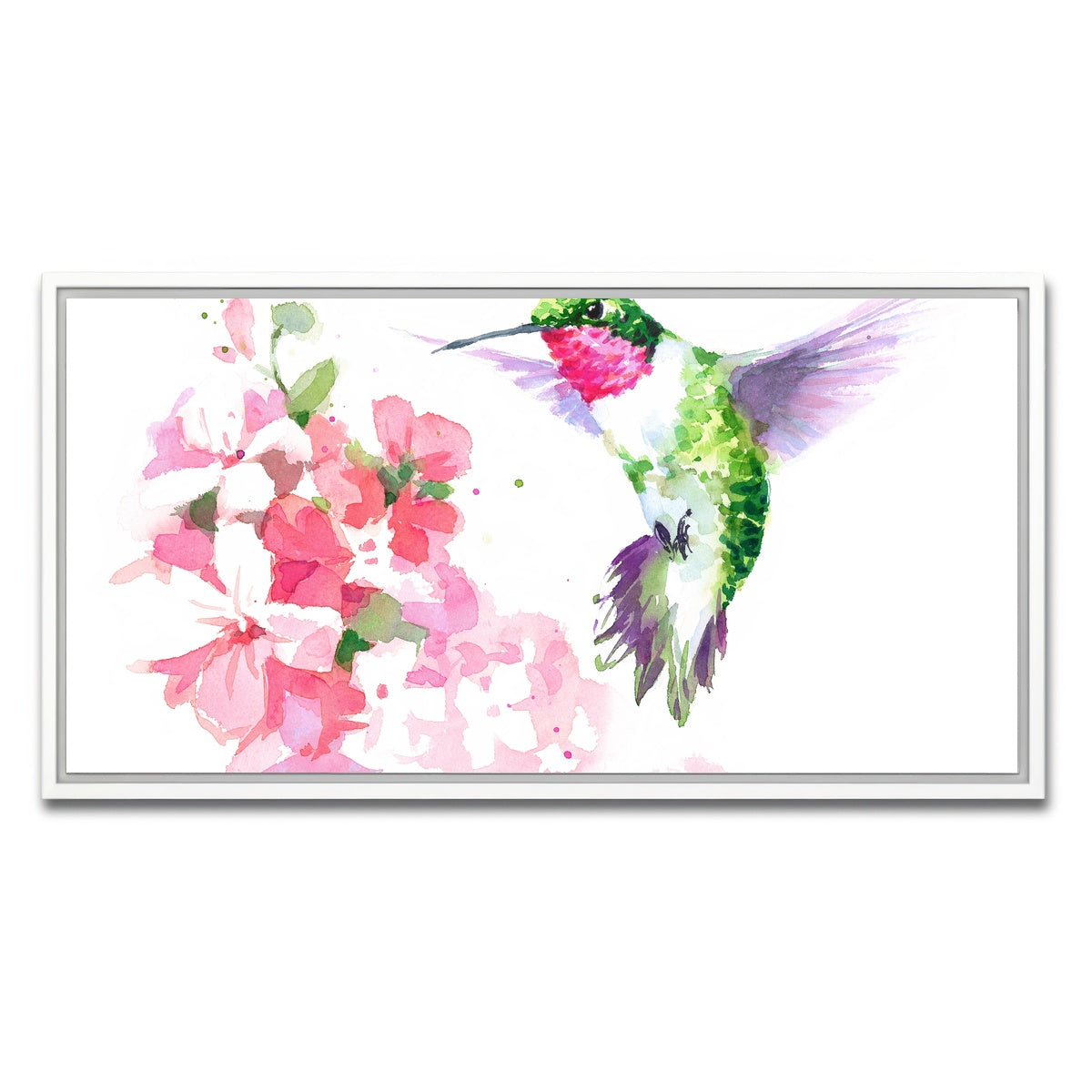 AUTO-MOCKUP WHITE | Watercolor Hummingbird | 1 Piece | White Framed Canvas | group=2x1