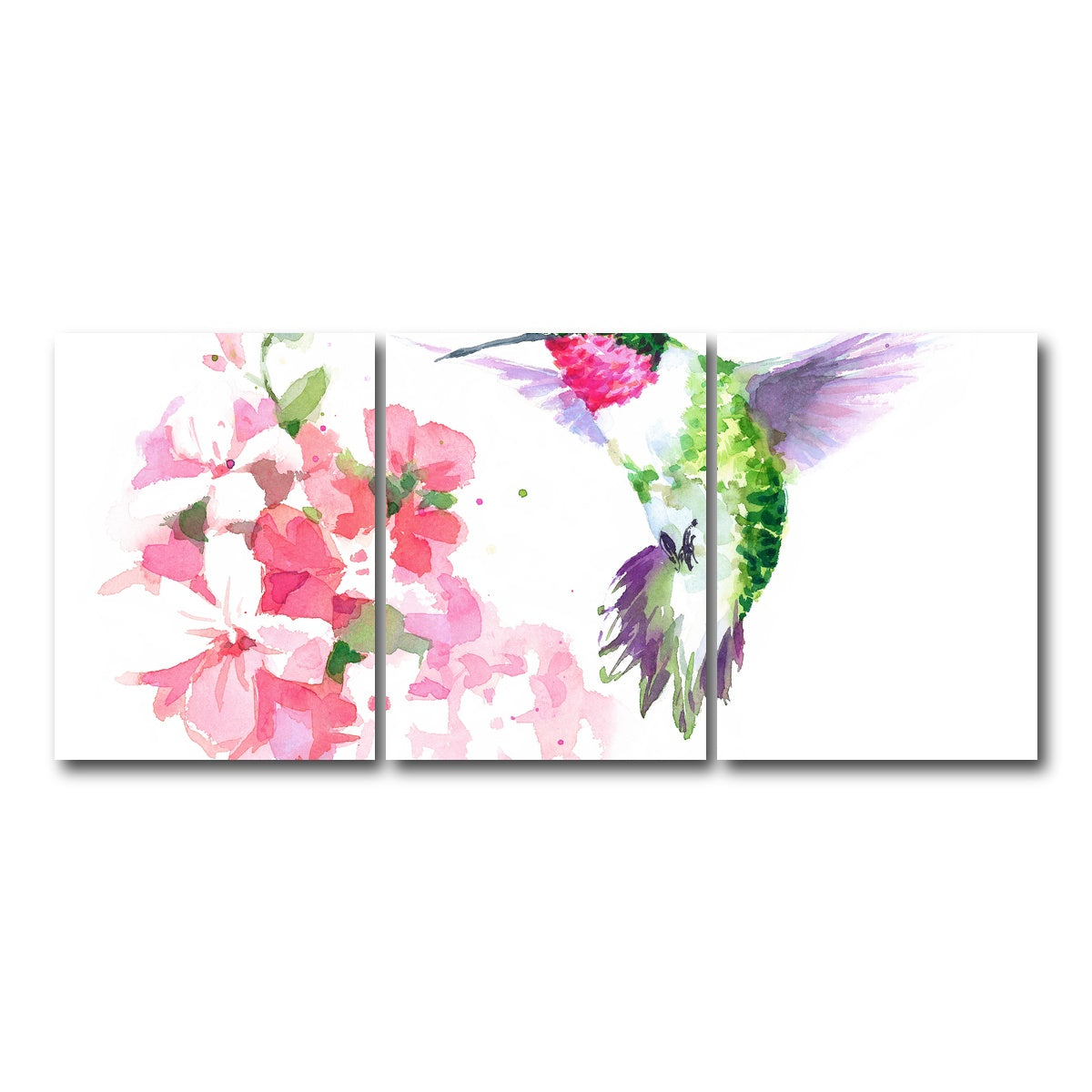 AUTO-MOCKUP WHITE | Watercolor Hummingbird | 3 Piece | Gallery Wrap Canvas | group=18x24