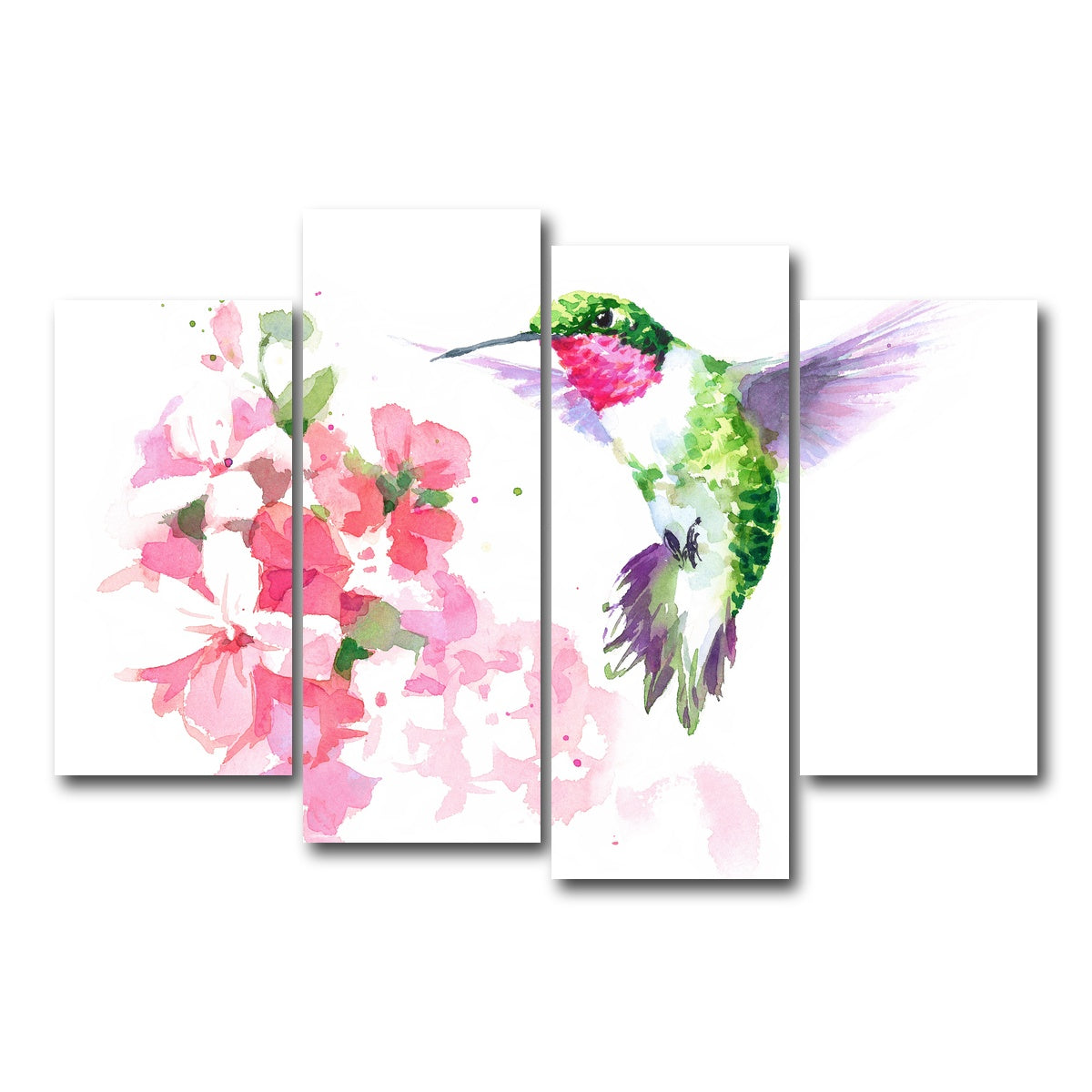 AUTO-MOCKUP WHITE | Watercolor Hummingbird | 4 Piece | Gallery Wrap Canvas | group=4_short