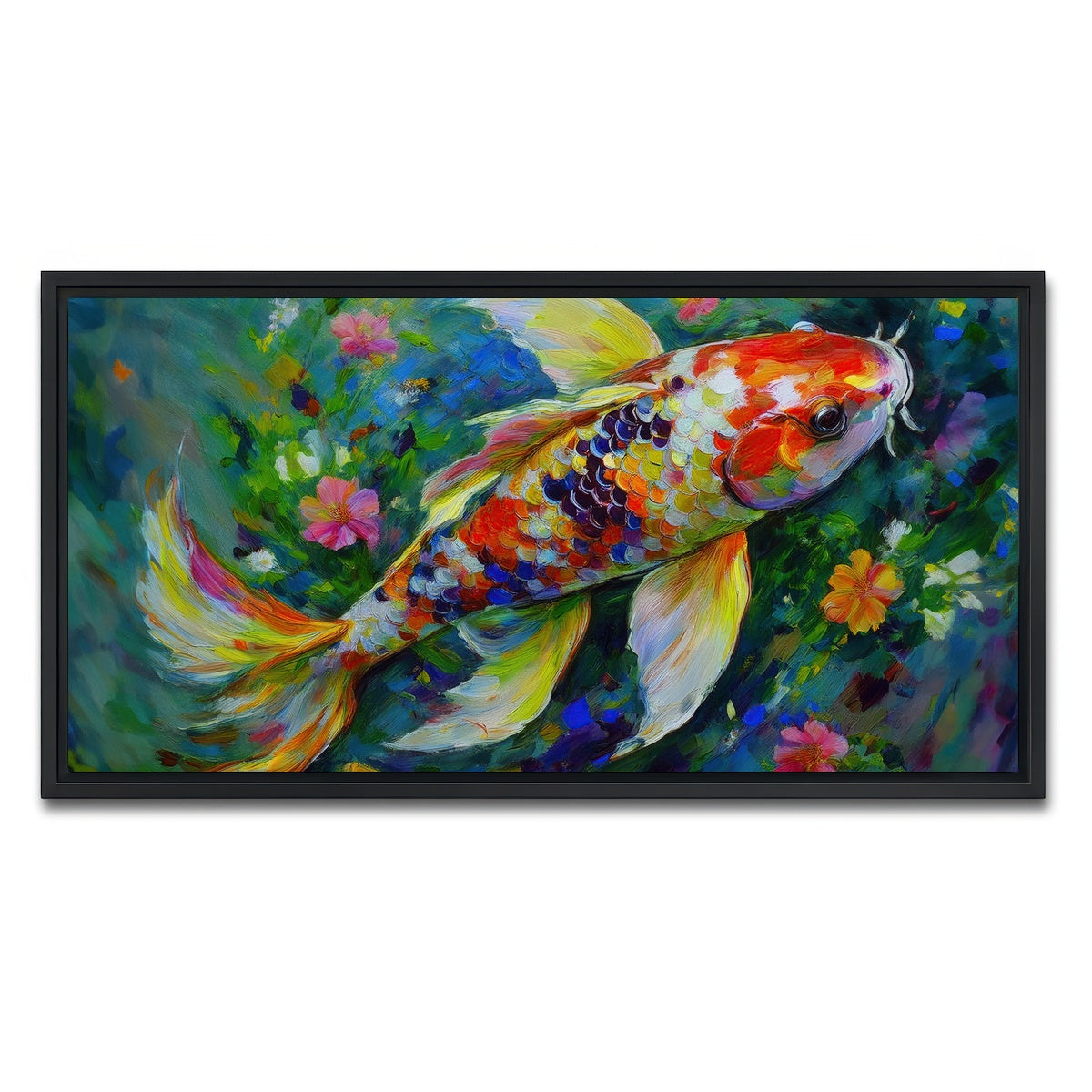 AUTO-MOCKUP WHITE | Watercolor Koi Fish | 1 Piece | Black Framed Canvas | group=2x1