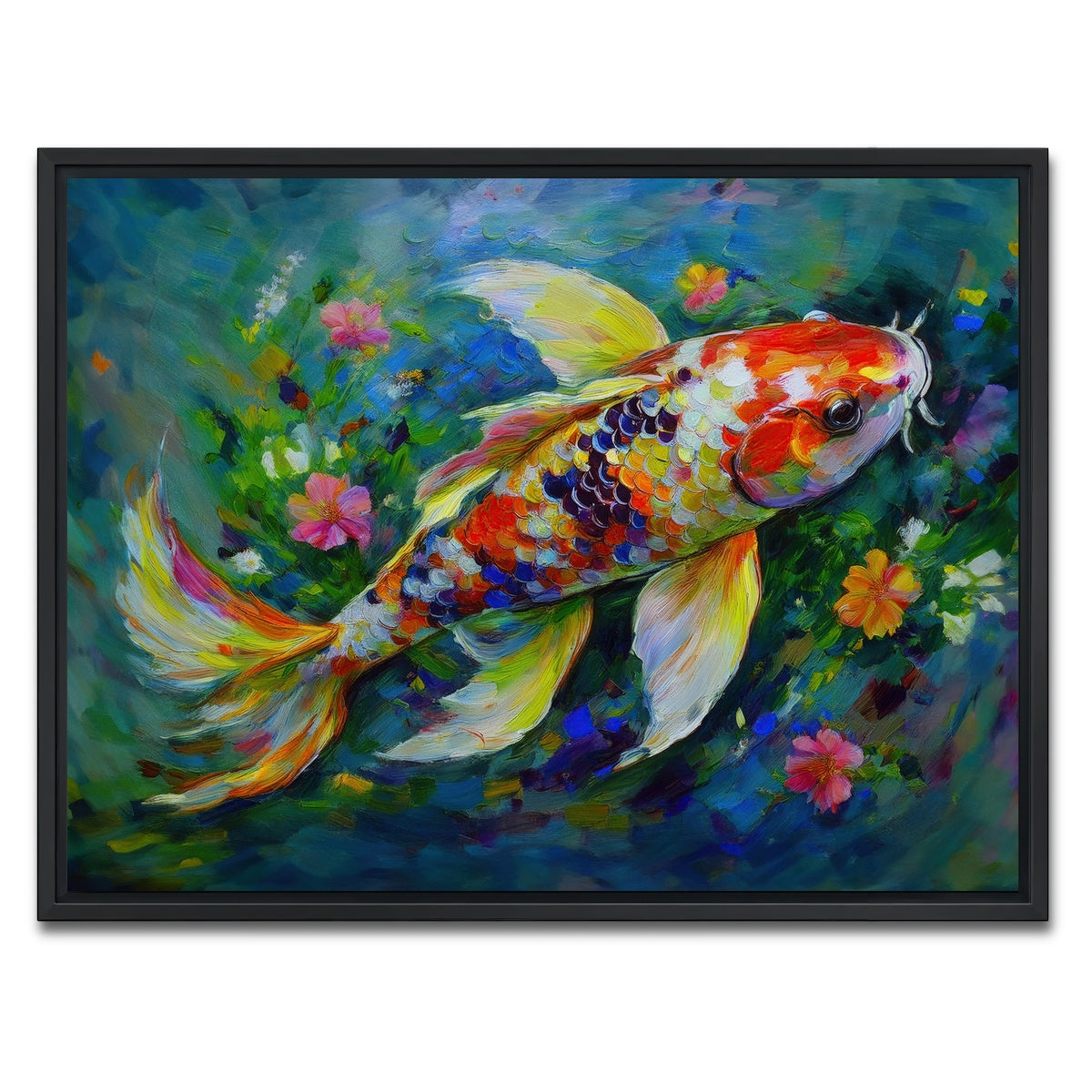 AUTO-MOCKUP WHITE | Watercolor Koi Fish | 1 Piece | Black Framed Canvas | group=4x3