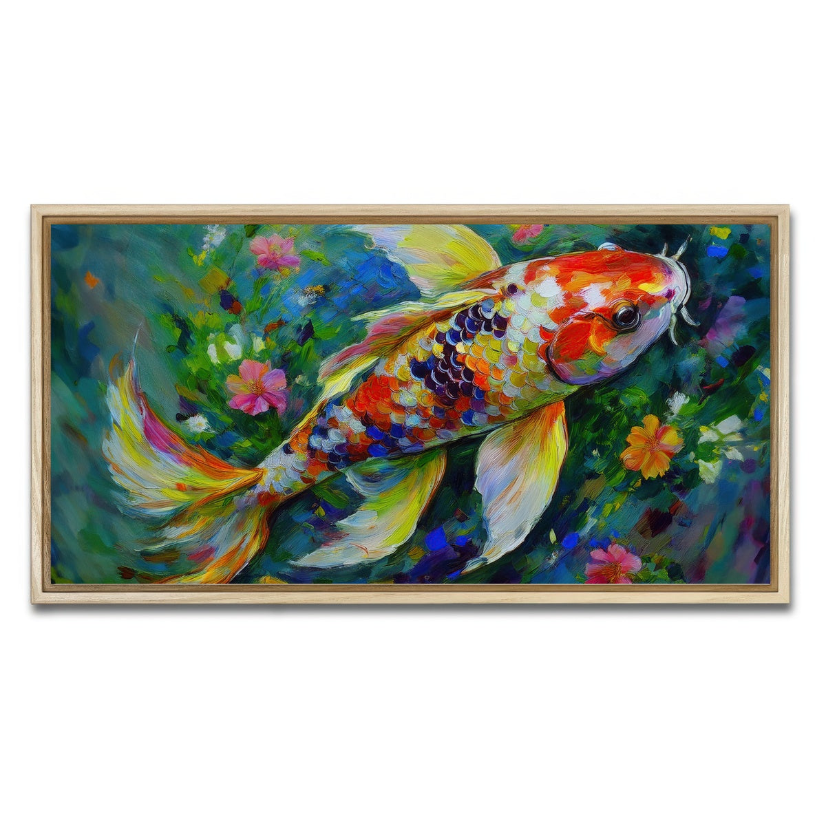 AUTO-MOCKUP WHITE | Watercolor Koi Fish | 1 Piece | Natural Framed Canvas | group=2x1