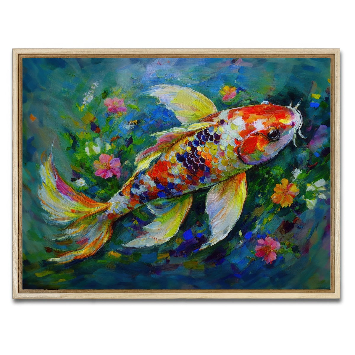 AUTO-MOCKUP WHITE | Watercolor Koi Fish | 1 Piece | Natural Framed Canvas | group=4x3