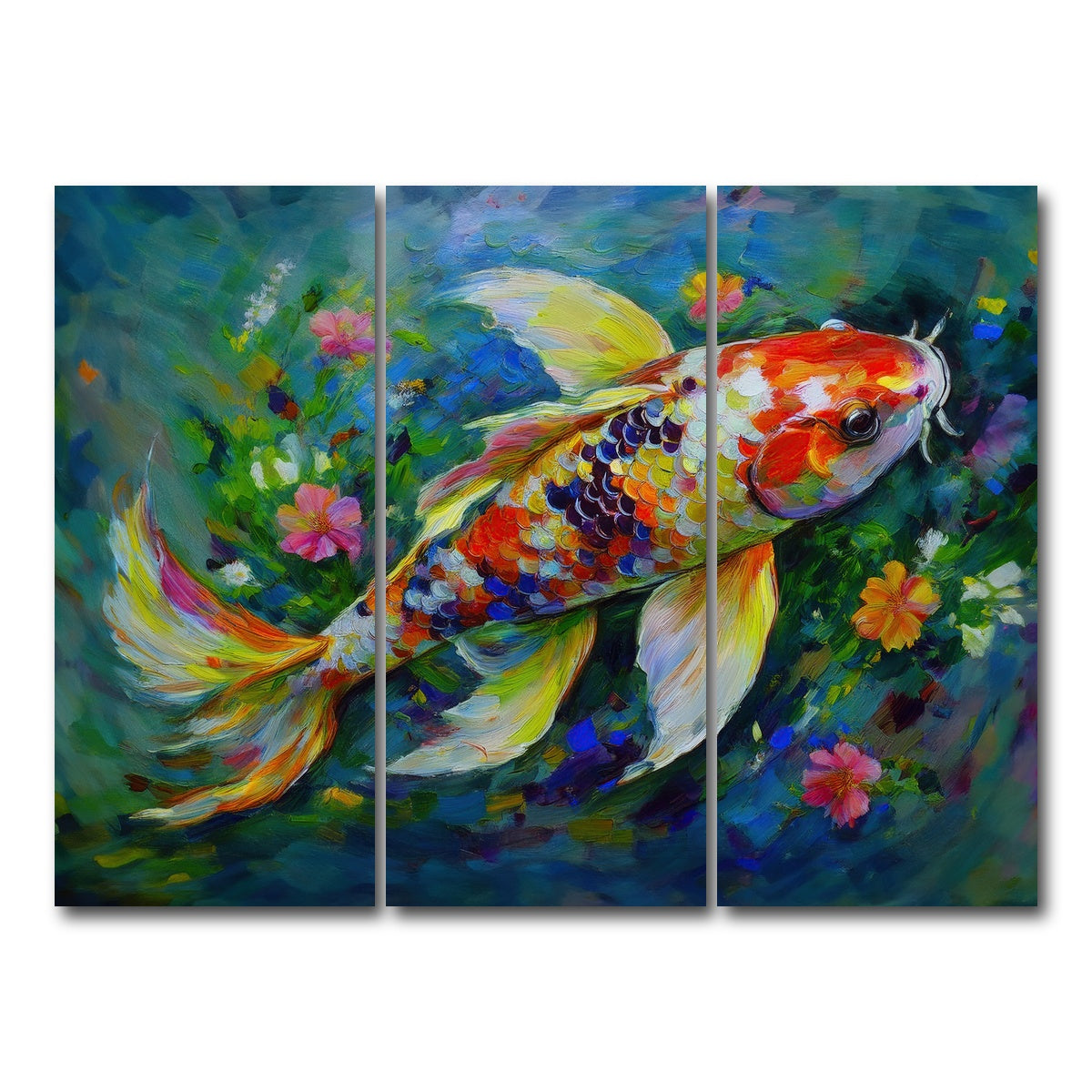 AUTO-MOCKUP WHITE | Watercolor Koi Fish | 3 Piece | Gallery Wrap Canvas | group=8x18