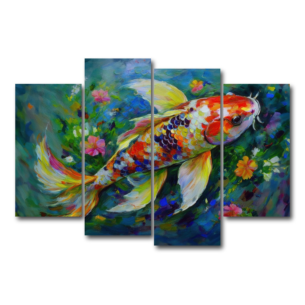 AUTO-MOCKUP WHITE | Watercolor Koi Fish | 4 Piece | Gallery Wrap Canvas | group=4_short