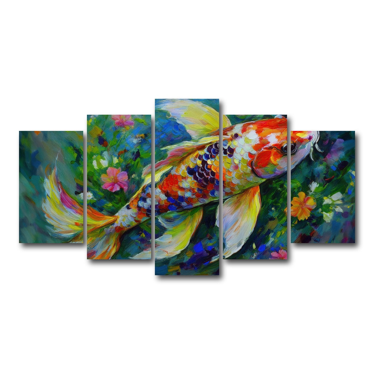 AUTO-MOCKUP WHITE | Watercolor Koi Fish | 5 Piece | Gallery Wrap Canvas | group=5_normal
